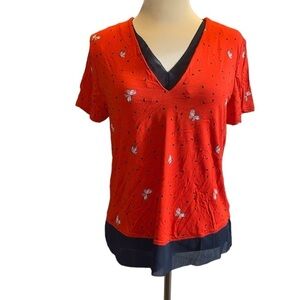 M&S Collection blouse short sleeve V-neckline butterflies Sz 10 UK Medium US NWT